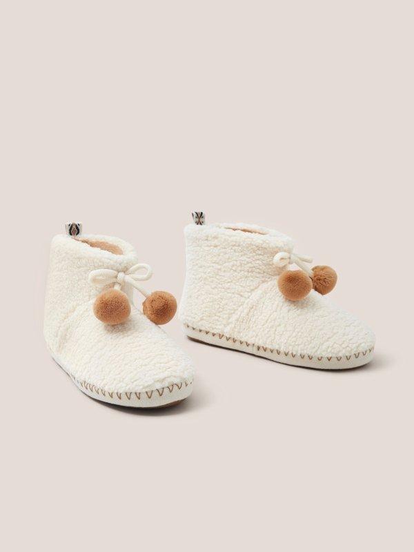 Borg Slipper Bootie in LGT NAT - FLAT FRONT